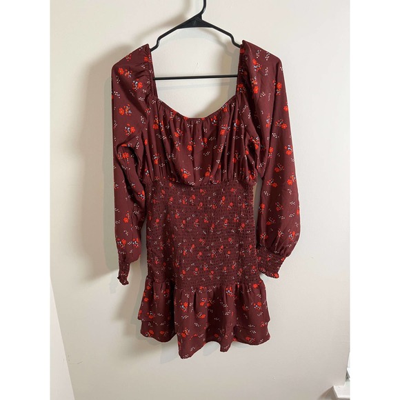 Guess Floral Long Sleeve Elastic Waisted Mini Dress Medium - Picture 4 of 7